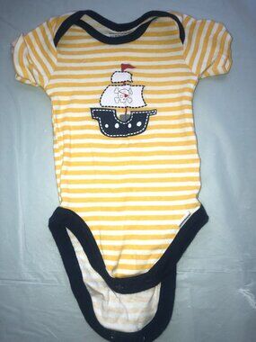 0-3 Months Gerber Onesie w/Pirate Ship & Yellow/White Horizontal Stripes